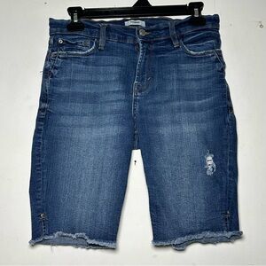 Kensie Jeans Womens Blue Distressed Bermuda Denim Shorts Raw Hem Size 2/26